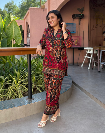 Premium Rayon Ajrak Print Crop Top & Palazzo Set - Chhorii Fashion