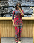 Printed Asymmetric Red And Blue Rayon Co - Ord Set - Chhorii Fashion