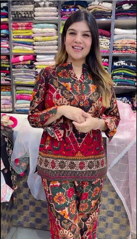 Printed Asymmetric Top With Palazzo Set - Chhorii Fashion